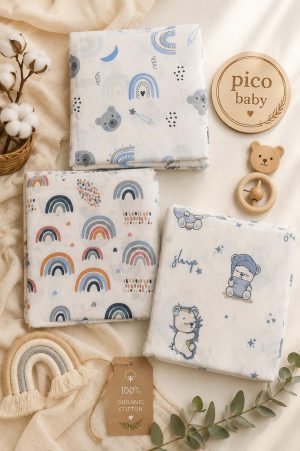 Çok Amaçlı 2 Katlı Müslin Örtü & Battaniye /3'lü Set / %100 Pamuk / Oeko-teks Sertifikalı / 80x80 Cm