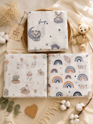 Çok Amaçlı 2 Katlı Müslin Örtü & Battaniye /3'lü Set / %100 Pamuk / Oeko-teks Sertifikalı / 80x80 Cm