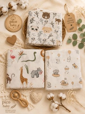 Çok Amaçlı 2 Katlı Müslin Örtü & Battaniye /3'lü Set / %100 Pamuk / Oeko-teks Sertifikalı / 80x80 Cm