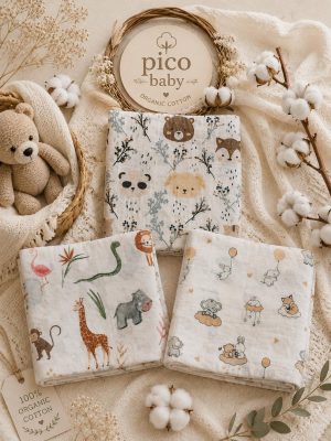 Çok Amaçlı 2 Katlı Müslin Örtü & Battaniye /3'lü Set / %100 Pamuk / Oeko-teks Sertifikalı / 80x80 Cm