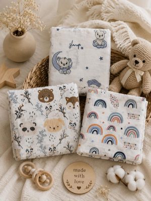 Çok Amaçlı 2 Katlı Müslin Örtü & Battaniye /3'lü Set / %100 Pamuk / Oeko-teks Sertifikalı / 80x80 Cm