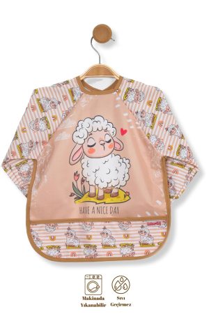 Bebek Kuzucuk Desenli Su Geçirmez Uzun Kollu Mama Ve Etkinlik Önlüğü