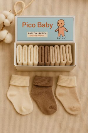 Organik Pamuk Unisex 5'li Kutulu Premium Yeni Doğan Bebek & Çocuk Çorabı