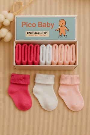 Organik Pamuk Unisex 5'li Kutulu Premium Yeni Doğan Bebek & Çocuk Çorabı