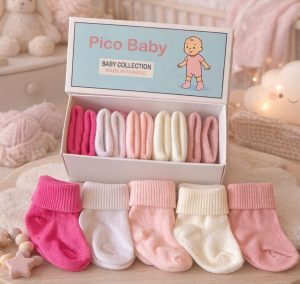 Organik Pamuk Unisex 5'li Kutulu Premium Yeni Doğan Bebek & Çocuk Çorabı