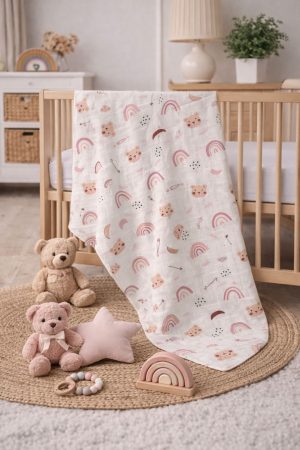 Çok Amaçlı 2 Katlı Müslin Örtü & Battaniye / %100 Pamuk / Oeko-teks Sertifikalı / 80x80 Cm
