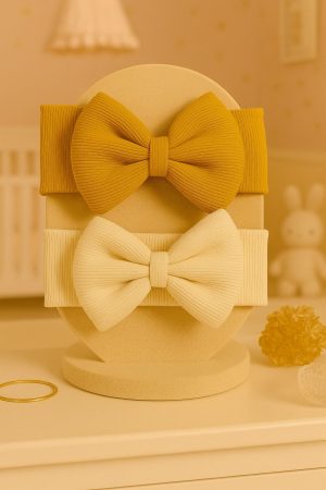 Kız Bebek & Çocuk Fiyonklu Bandana 2'li Set (Hardal/Krem)