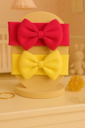 Kız Bebek & Çocuk Fiyonklu Bandana 2'li Set (Fuşya/Limon)