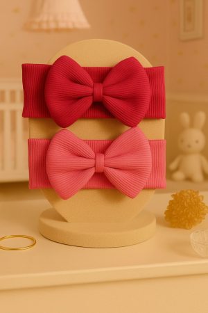Kız Bebek & Çocuk Fiyonklu Bandana 2'li Set (Fuşya/Kırmızı)