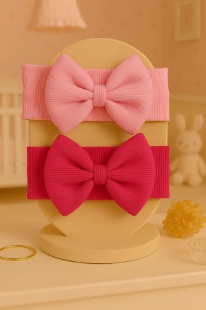Kız Bebek & Çocuk Fiyonklu Bandana 2'li Set (Fuşya/Pembe)