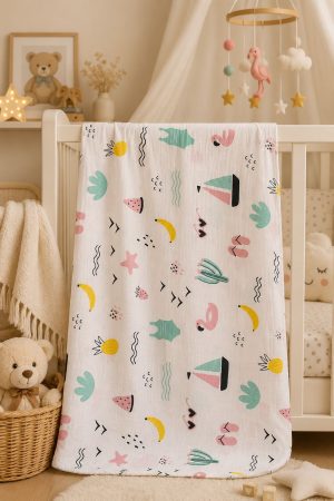 Çok Amaçlı 2 Katlı Müslin Örtü & Battaniye / %100 Pamuk / Oeko-teks Sertifikalı / 80x80 Cm