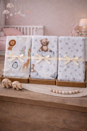 Çok Amaçlı 2 Katlı Müslin Örtü & Battaniye /3'lü Set / %100 Pamuk / Oeko-teks Sertifikalı / 80x80 Cm