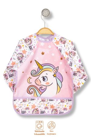 Bebek Unicorn Desenli Su Geçirmez Uzun Kollu Mama Ve Etkinlik Önlüğü