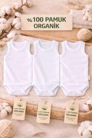 %100 Pamuk Organik 3'lü Çıtçıtlı Bebek Body Zıbın / Bebek Atlet