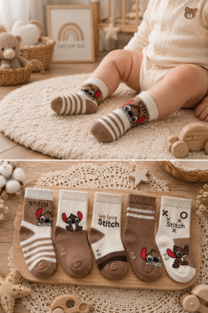 Organik Pamuk Premium 5'li Bebek & Çocuk Renkli Desenli Soket Çorap / Yıkamalı /Parfümlü / Burun Dikişsiz